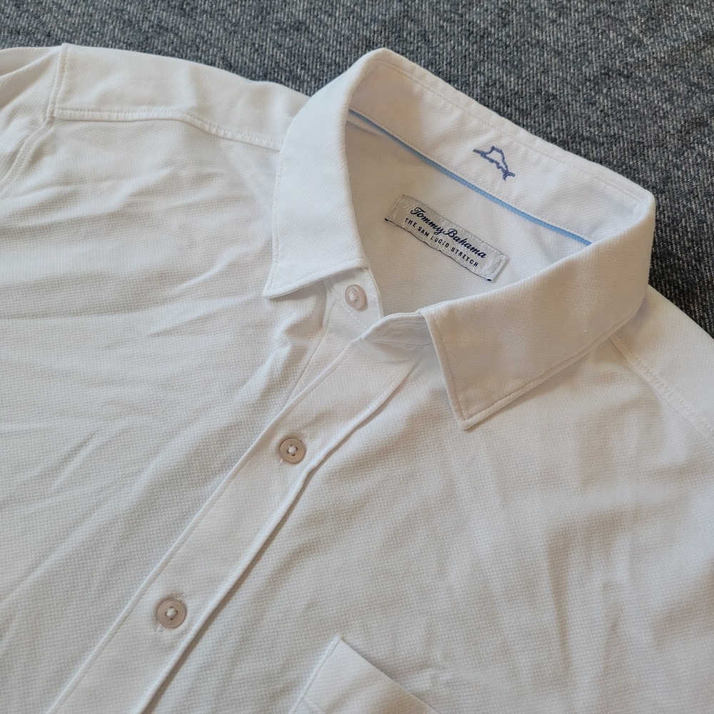 Tommy Bahama Shirt Men's Large White San Lucio Stretch IslandZone Button Down